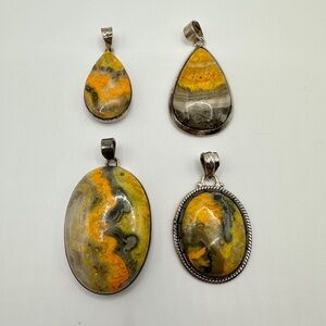 Bumble Bee Jasper 925 Sterling Silver Open Back Pendants (Lot of 4)
